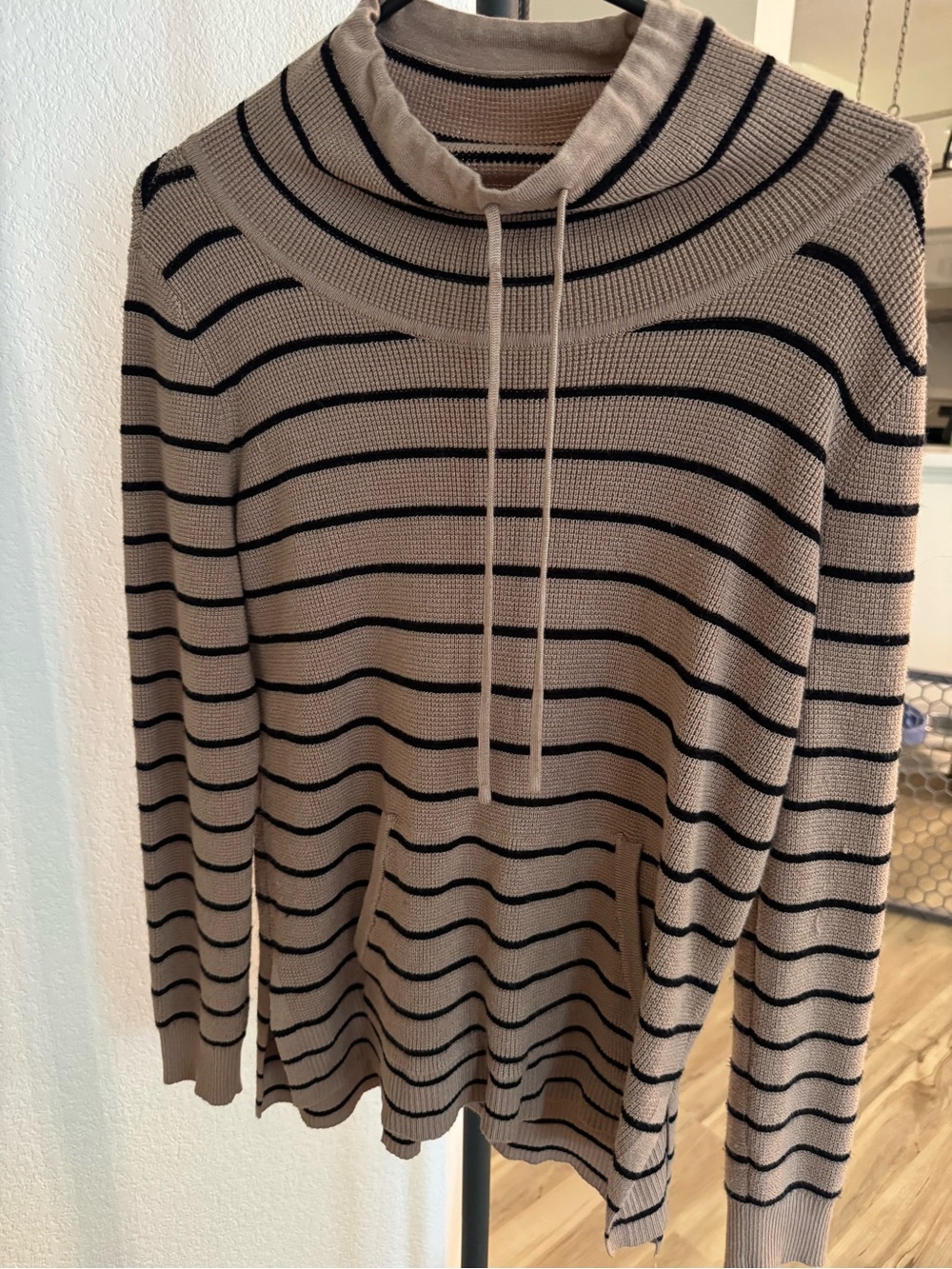 Cyrus Taupe and Black Striped Cowl Neck Sweater